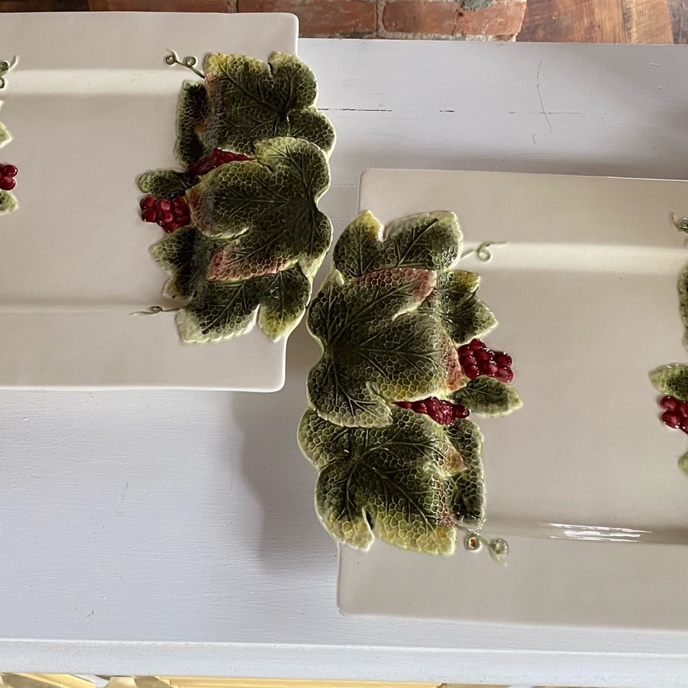 NWOT BETTER HOMES & GARDEN Leaf Pattern Ceramic BowlS, 8 Salad Plate Set, 2 S/P - Picture 6 of 16